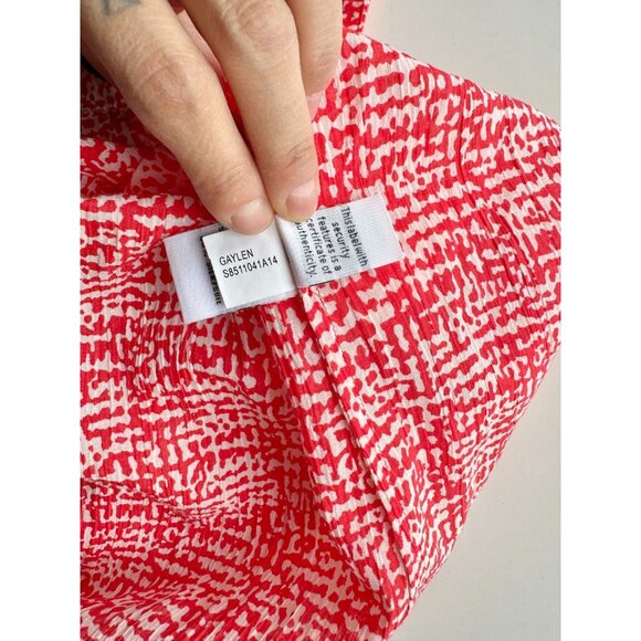 DVF DIANE VON FURSTENBERG Gaylen Red Silk Cotton Lace Trim Tunic Blouse, Size 10 - Picture 12 of 14